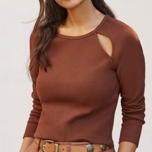 Anthropologie Maeve Ribbed Cut-Out Top Cropped
